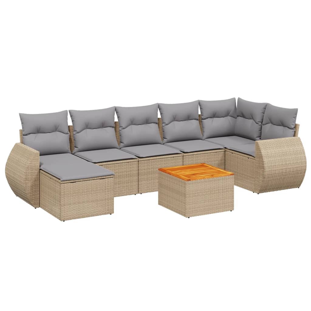 Set Divano da Giardino 8 pz con Cuscini Beige in Polyrattan - homemem39
