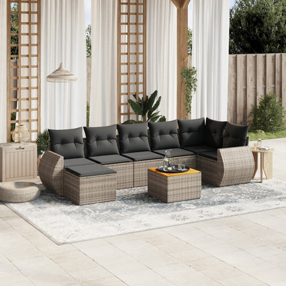 Set Divano da Giardino 8 pz con Cuscini Grigio in Polyrattan - homemem39