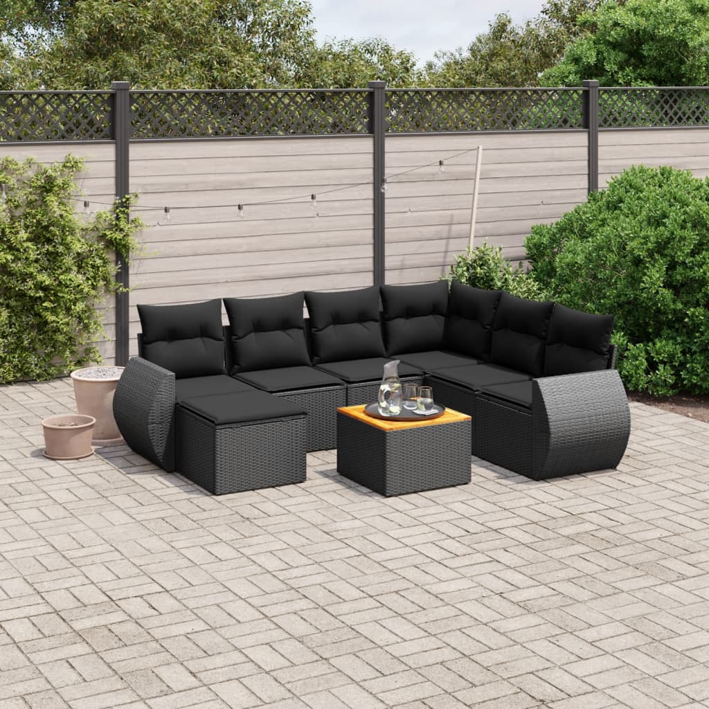 Set Divani da Giardino con Cuscini 8 pz Nero in Polyrattan - homemem39