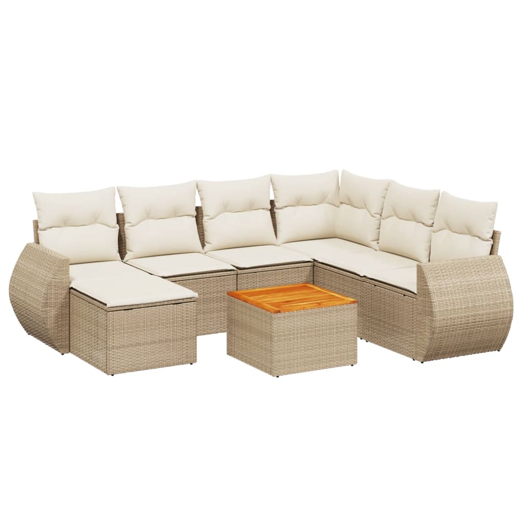 Set Divano da Giardino 8 pz con Cuscini Beige in Polyrattan - homemem39