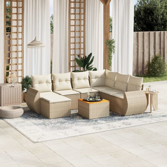 Set Divano da Giardino 8 pz con Cuscini Beige in Polyrattan - homemem39