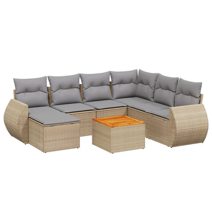 Set Divano da Giardino 8 pz con Cuscini Beige in Polyrattan - homemem39