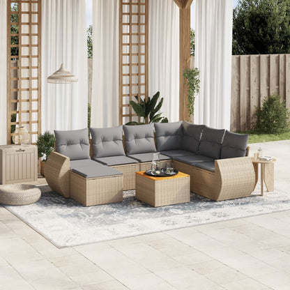Set Divano da Giardino 8 pz con Cuscini Beige in Polyrattan - homemem39