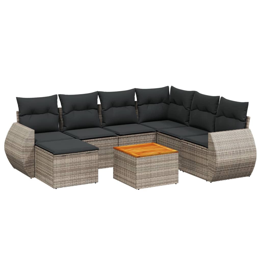 Set Divano da Giardino 8 pz con Cuscini Grigio in Polyrattan - homemem39