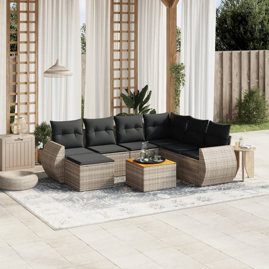 Set Divano da Giardino 8 pz con Cuscini Grigio in Polyrattan - homemem39