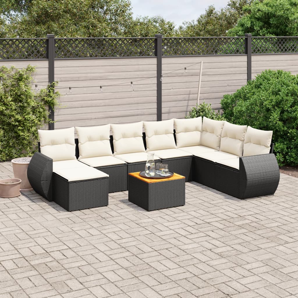 Set Divani da Giardino 9 pz con Cuscini Nero in Polyrattan - homemem39