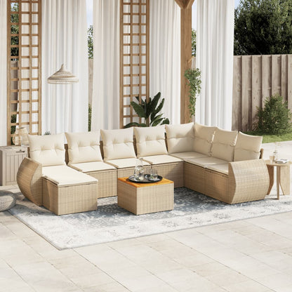 Set Divano da Giardino 9 pz con Cuscini Beige in Polyrattan - homemem39