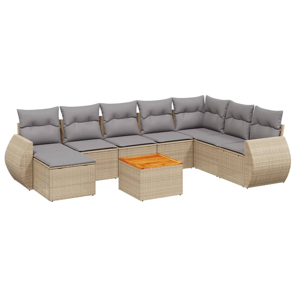 Set Divano da Giardino 9 pz con Cuscini Beige in Polyrattan - homemem39