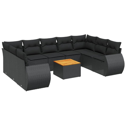Set Divani da Giardino 10pz con Cuscini in Polyrattan Nero - homemem39