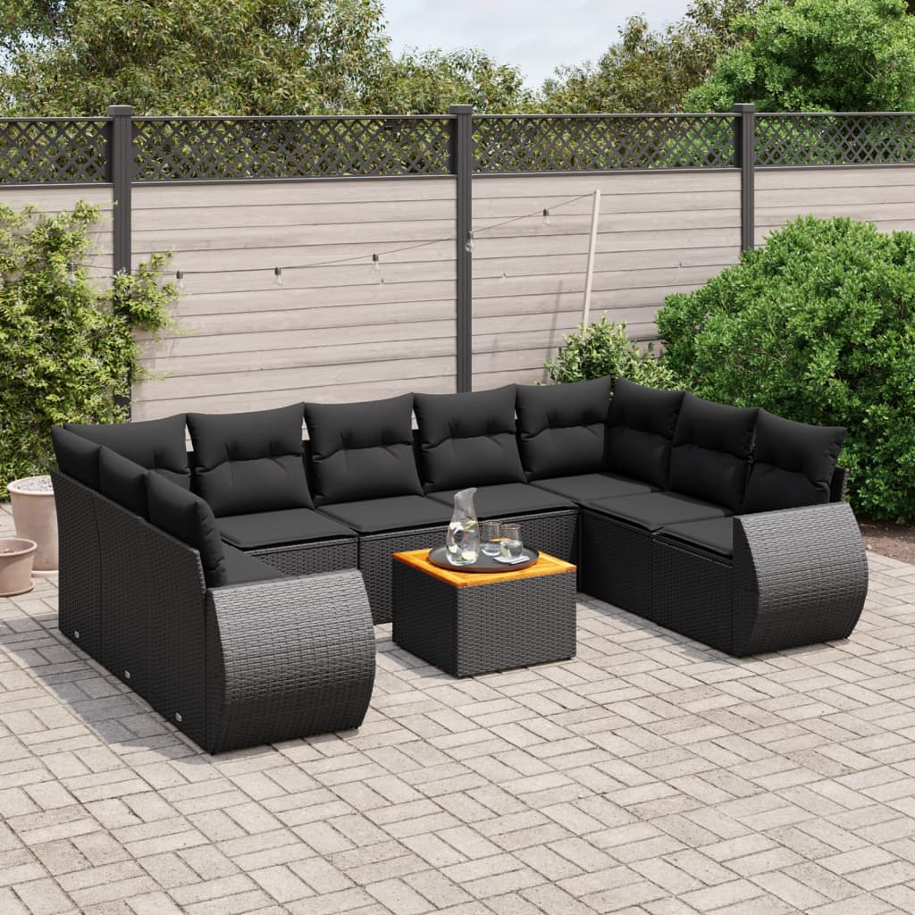Set Divani da Giardino 10pz con Cuscini in Polyrattan Nero - homemem39