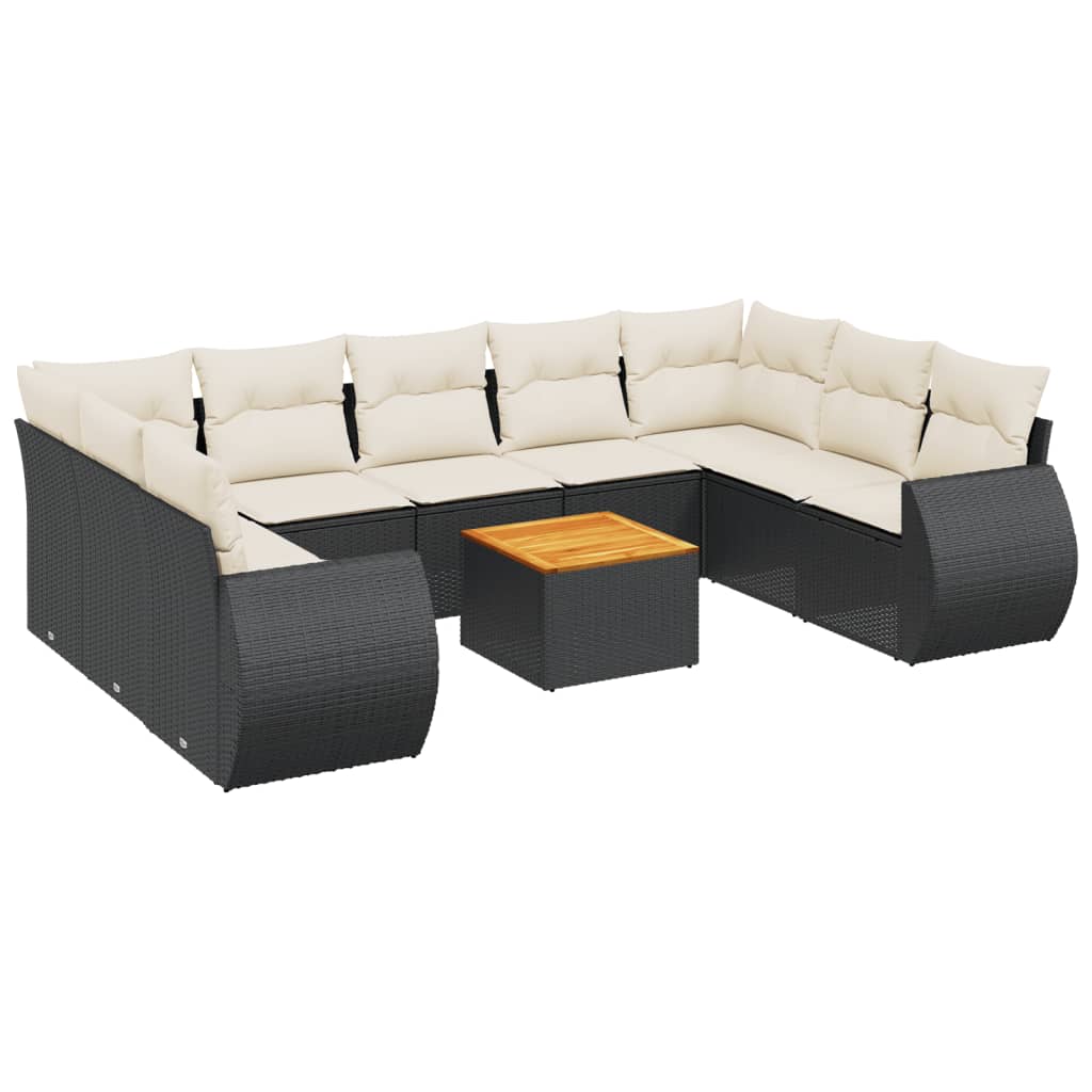 Set Divani da Giardino 10pz con Cuscini in Polyrattan Nero - homemem39