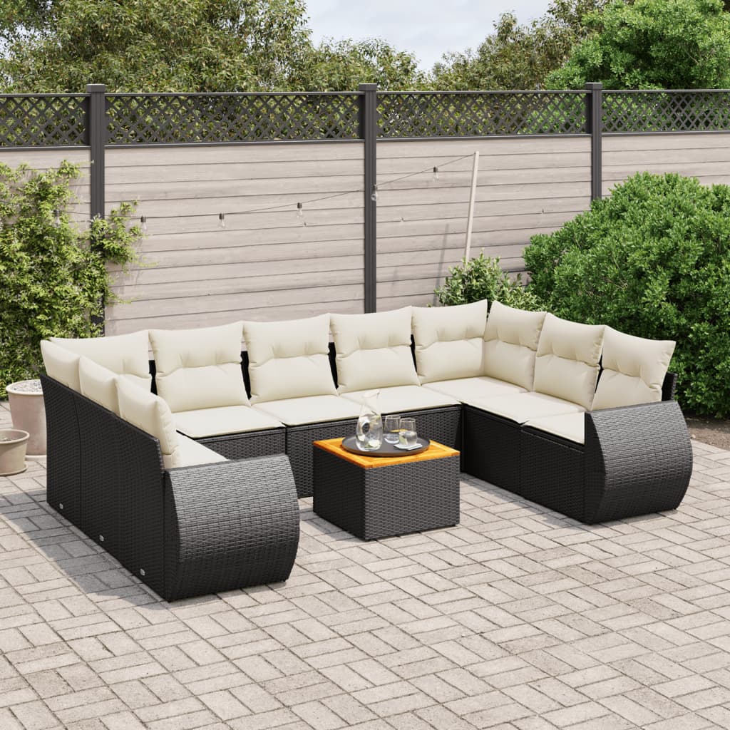 Set Divani da Giardino 10pz con Cuscini in Polyrattan Nero - homemem39