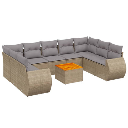 Set Divano da Giardino 10 pz con Cuscini Beige in Polyrattan - homemem39
