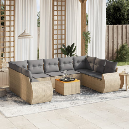 Set Divano da Giardino 10 pz con Cuscini Beige in Polyrattan - homemem39