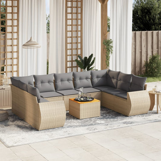 Set Divano da Giardino 10 pz con Cuscini Beige in Polyrattan - homemem39