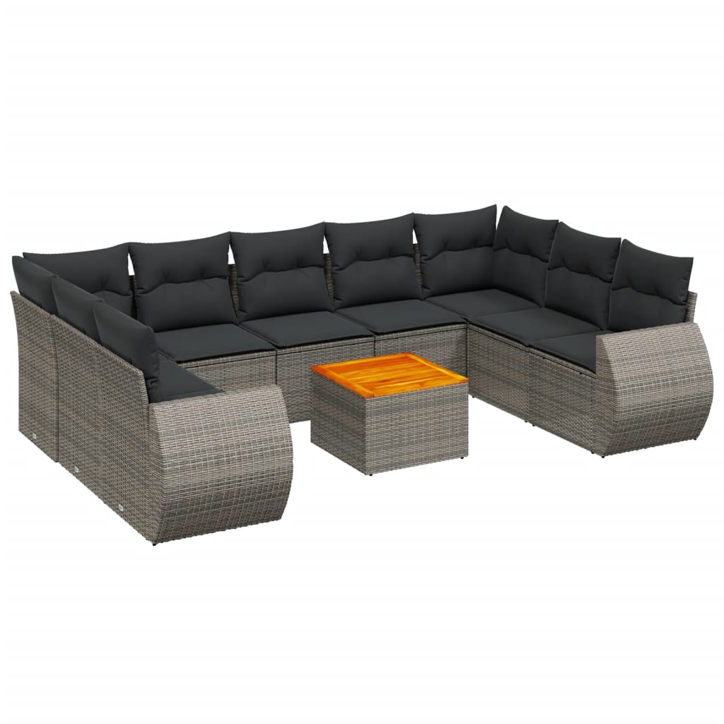 Set Divano da Giardino 10 pz con Cuscini Grigio in Polyrattan - homemem39