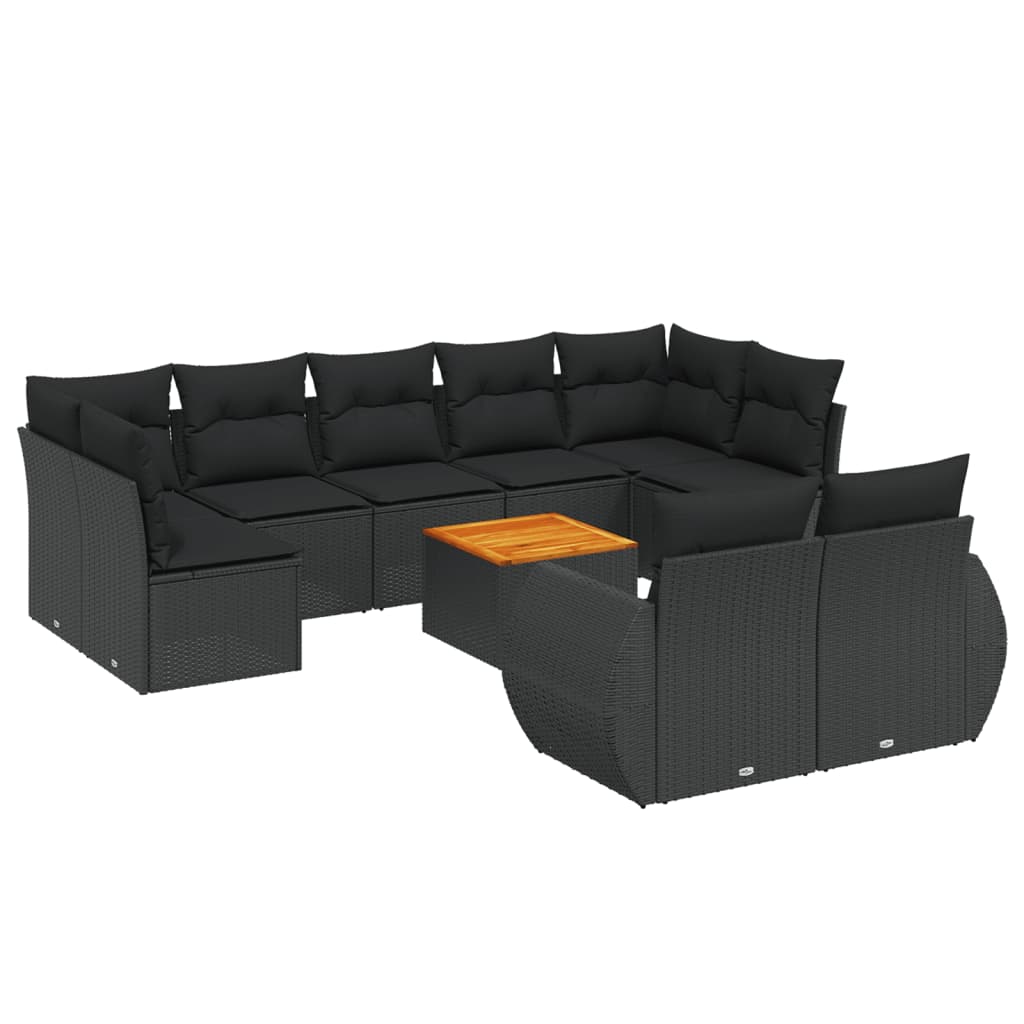 Set Divani da Giardino 10pz con Cuscini in Polyrattan Nero - homemem39