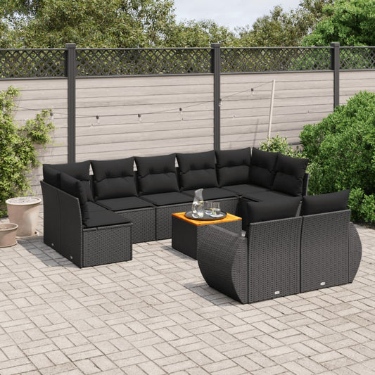 Set Divani da Giardino 10pz con Cuscini in Polyrattan Nero - homemem39