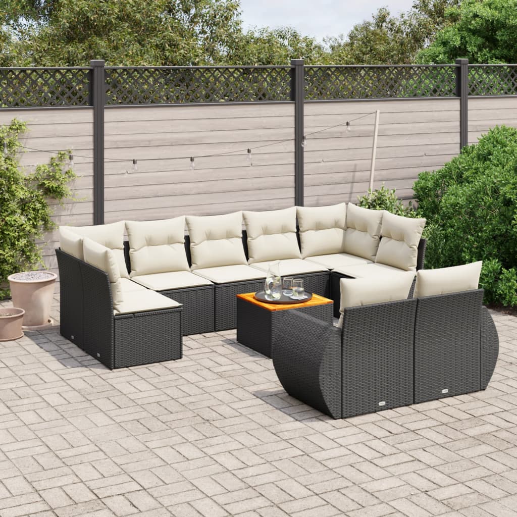 Set Divani da Giardino 10pz con Cuscini in Polyrattan Nero - homemem39