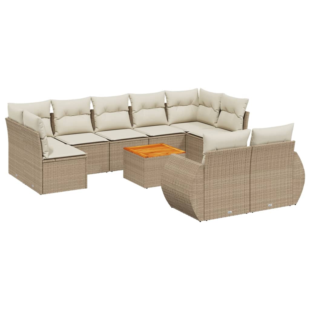 Set Divano da Giardino 10 pz con Cuscini Beige in Polyrattan - homemem39
