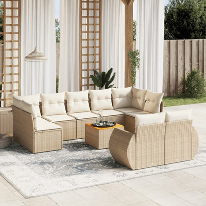 Set Divano da Giardino 10 pz con Cuscini Beige in Polyrattan - homemem39