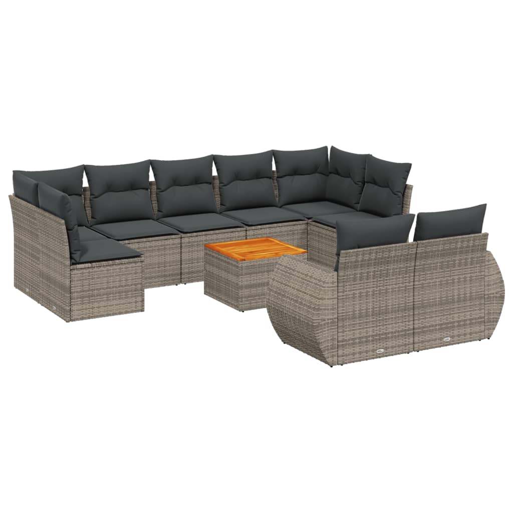 Set Divano da Giardino 10 pz con Cuscini Grigio in Polyrattan - homemem39