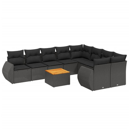 Set Divani da Giardino 10pz con Cuscini in Polyrattan Nero - homemem39