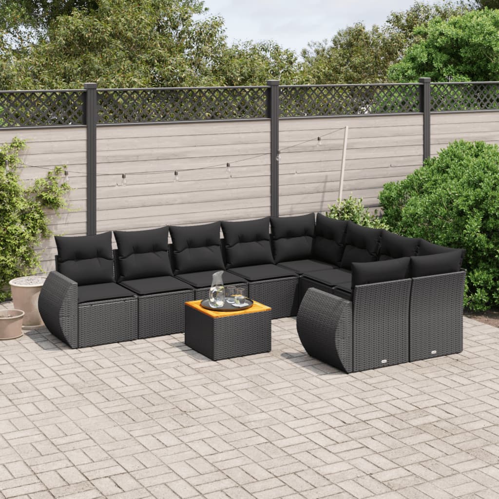 Set Divani da Giardino 10pz con Cuscini in Polyrattan Nero - homemem39