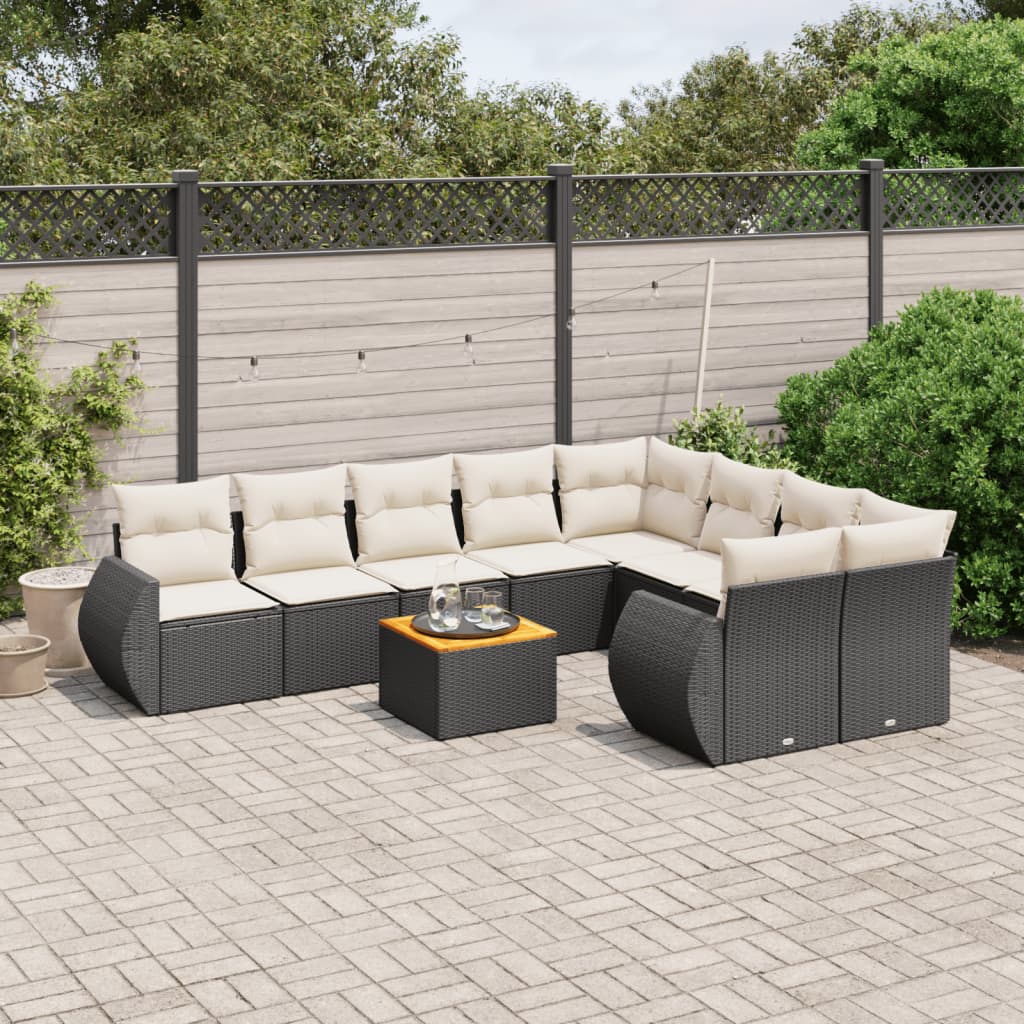Set Divani da Giardino 10pz con Cuscini in Polyrattan Nero - homemem39
