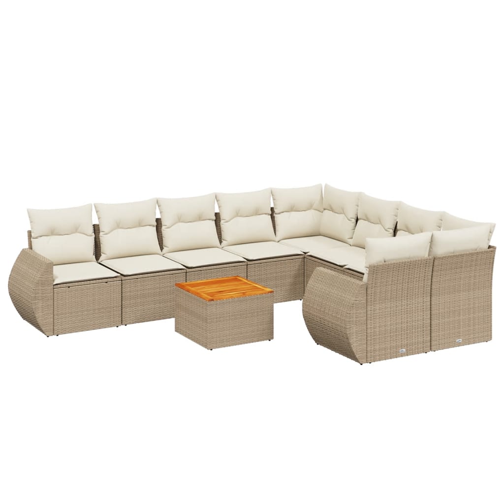 Set Divano da Giardino 10 pz con Cuscini Beige in Polyrattan - homemem39