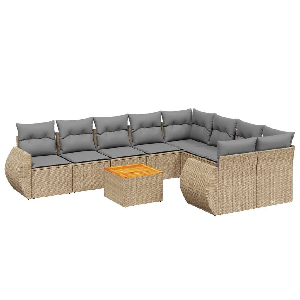 Set Divano da Giardino 10 pz con Cuscini Beige in Polyrattan - homemem39