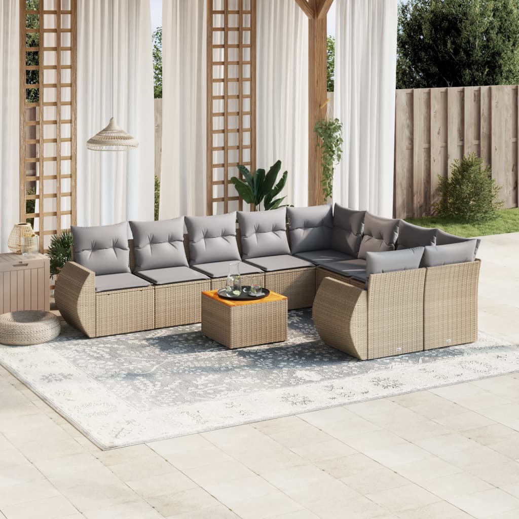 Set Divano da Giardino 10 pz con Cuscini Beige in Polyrattan - homemem39