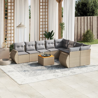 Set Divano da Giardino 10 pz con Cuscini Beige in Polyrattan - homemem39
