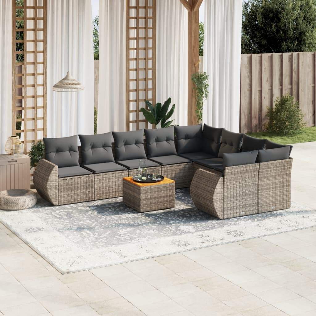 Set Divano da Giardino 10 pz con Cuscini Grigio in Polyrattan - homemem39