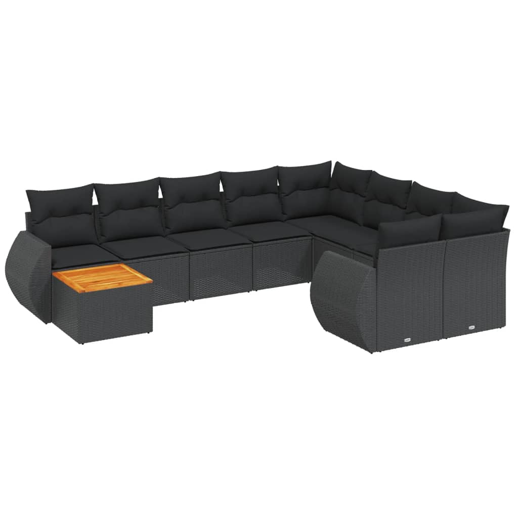 Set Divani da Giardino 10pz con Cuscini in Polyrattan Nero | homemem39