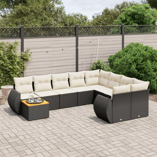 Set Divani da Giardino 10pz con Cuscini in Polyrattan Nero - homemem39