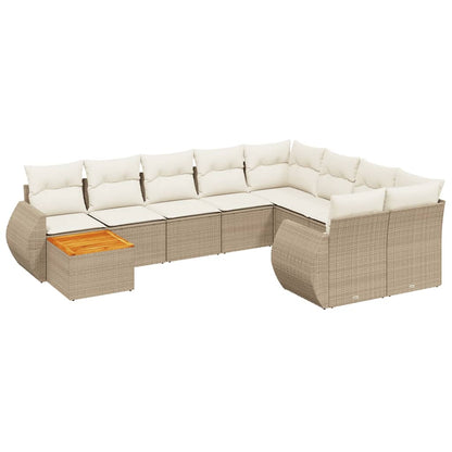Set Divano da Giardino 10 pz con Cuscini Beige in Polyrattan - homemem39
