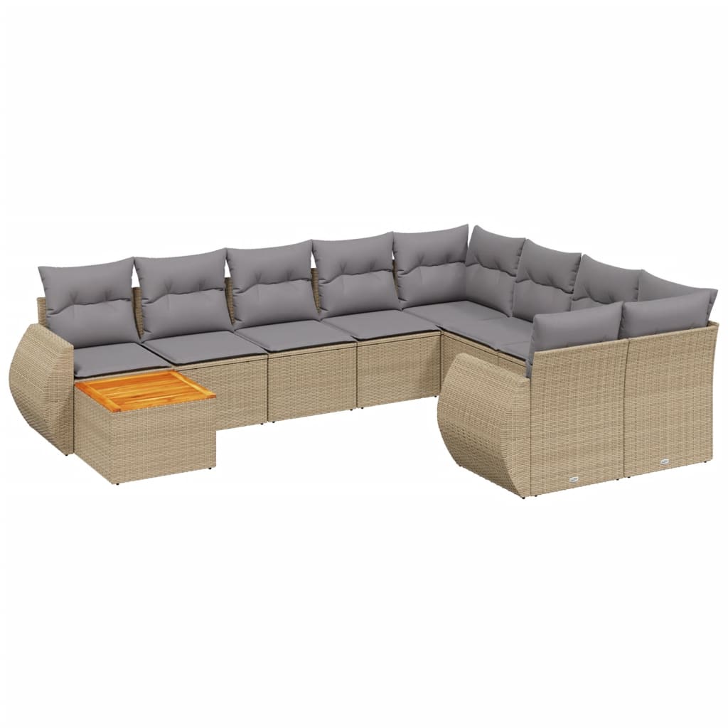 Set Divano da Giardino 10 pz con Cuscini Beige in Polyrattan - homemem39