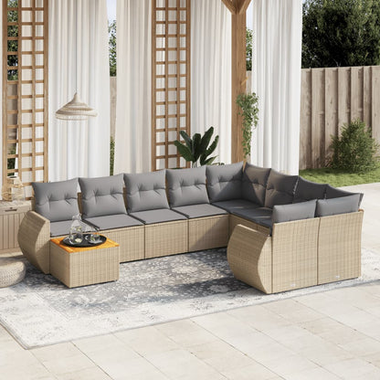 Set Divano da Giardino 10 pz con Cuscini Beige in Polyrattan - homemem39