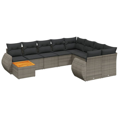 Set Divano da Giardino 10 pz con Cuscini Grigio in Polyrattan - homemem39