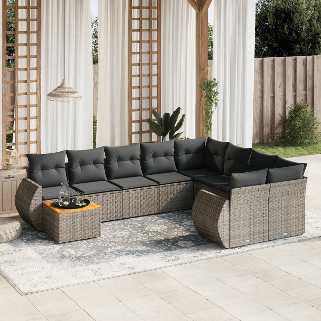 Set Divano da Giardino 10 pz con Cuscini Grigio in Polyrattan - homemem39
