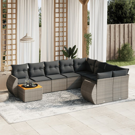 Set Divano da Giardino 10 pz con Cuscini Grigio in Polyrattan - homemem39