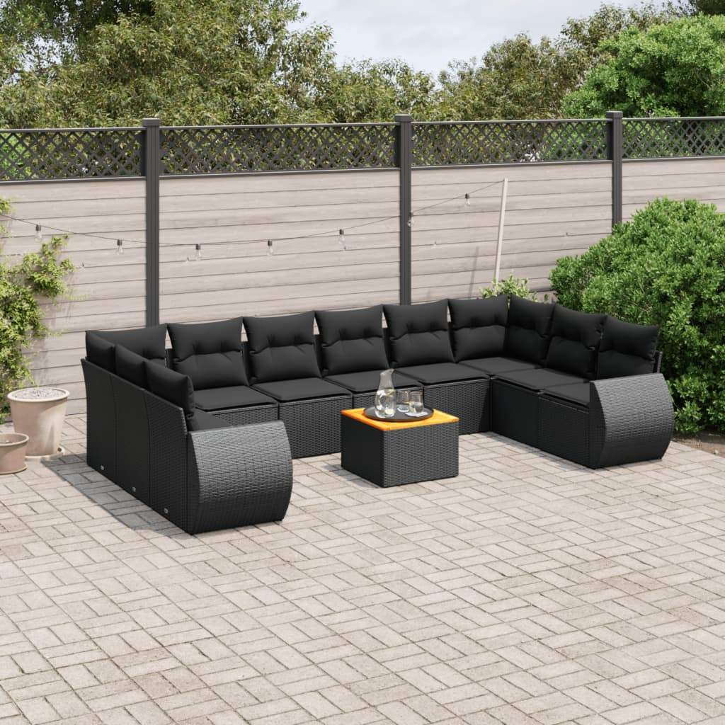 Set Divani da Giardino 11 pz con Cuscini in Polyrattan Nero - homemem39