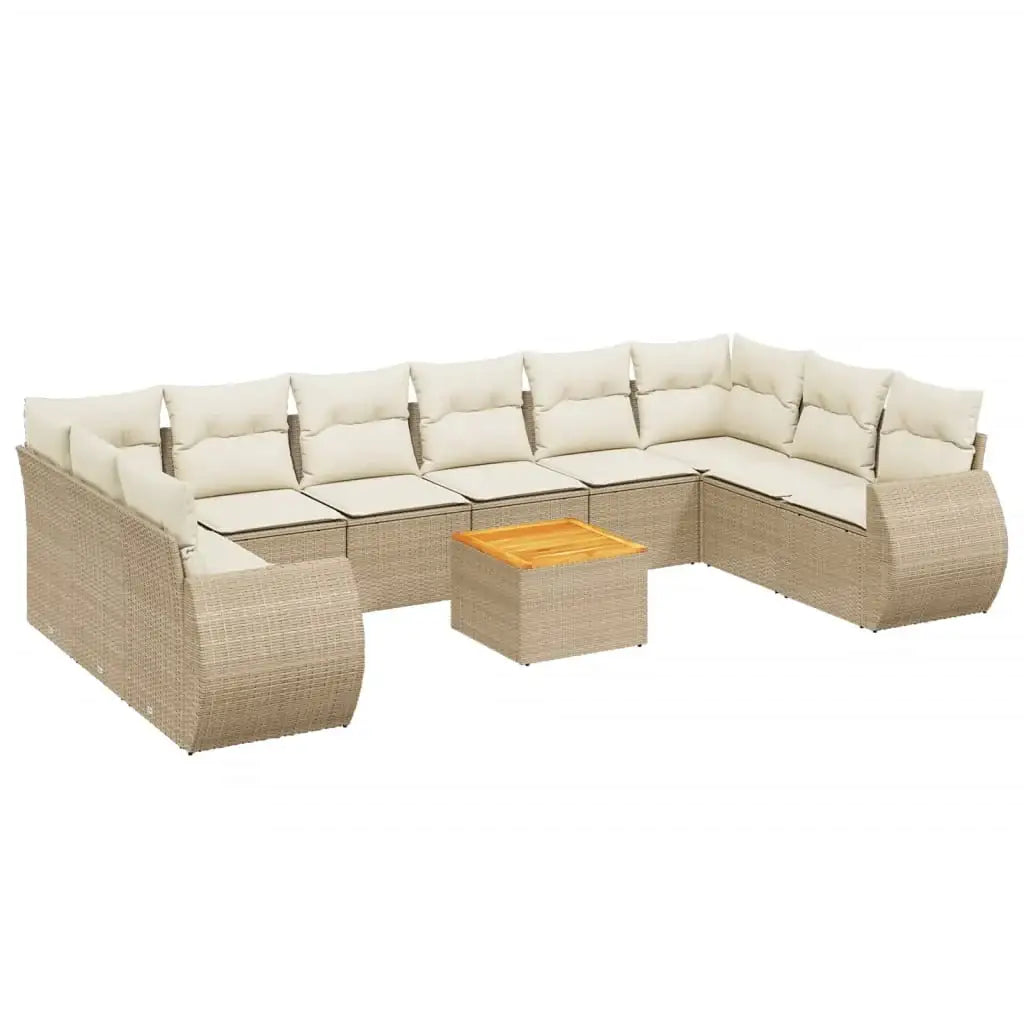 Set Divani da Giardino 11 pz con Cuscini Beige in Polyrattan - homemem39
