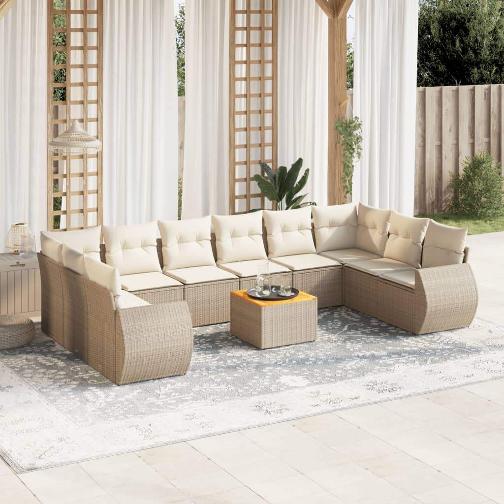 Set Divani da Giardino 11 pz con Cuscini Beige in Polyrattan - homemem39