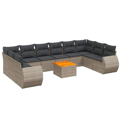 Set Divani da Giardino 11 pz con Cuscini in Polyrattan Grigio - homemem39