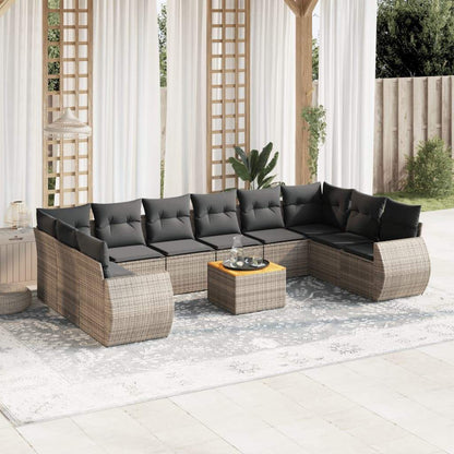 Set Divani da Giardino 11 pz con Cuscini in Polyrattan Grigio - homemem39