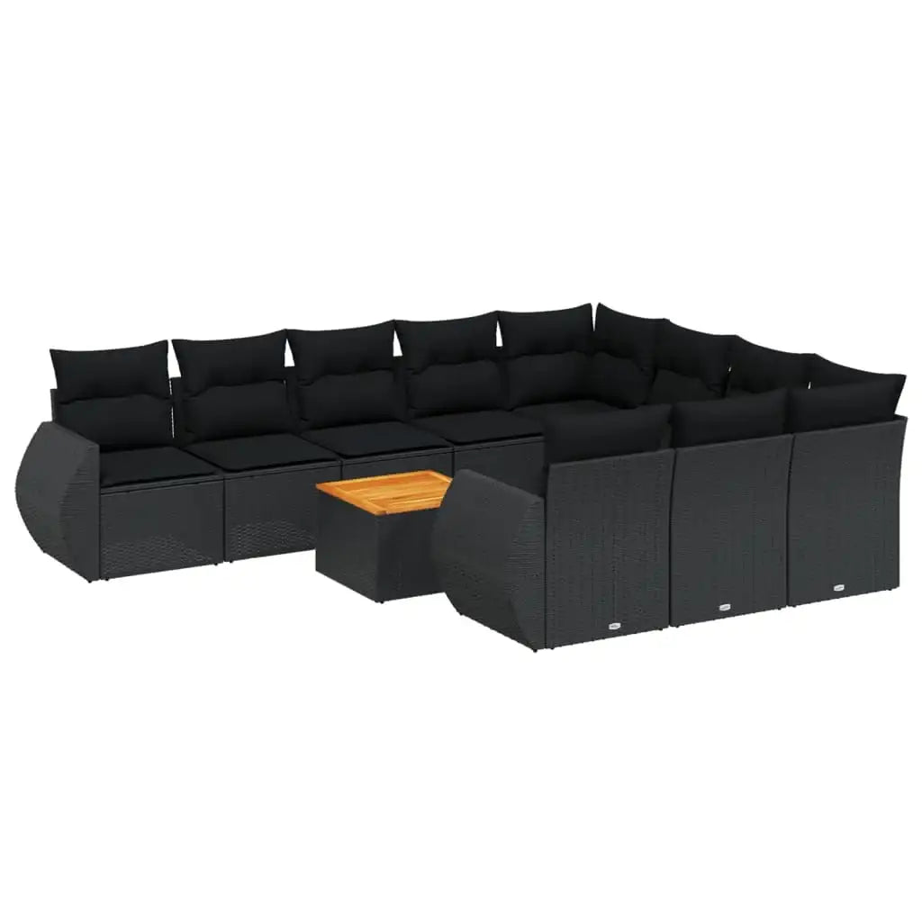 Set Divani da Giardino 11 pz con Cuscini in Polyrattan Nero - homemem39