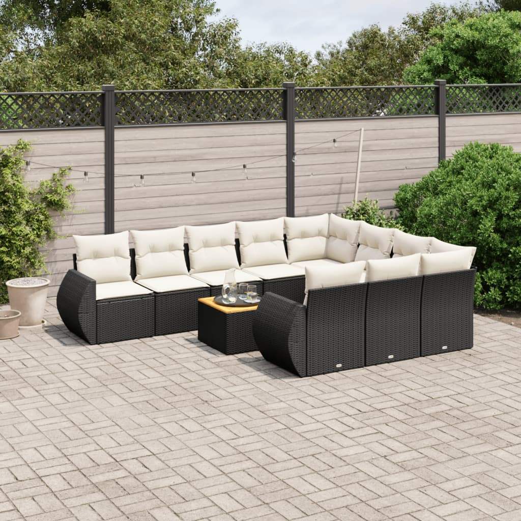 Set Divani da Giardino 11 pz con Cuscini in Polyrattan Nero - homemem39