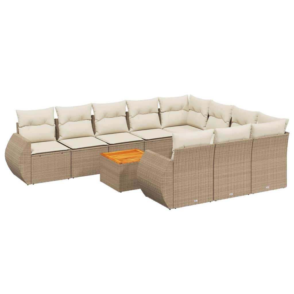 Set Divani da Giardino 11 pz con Cuscini Beige in Polyrattan - homemem39